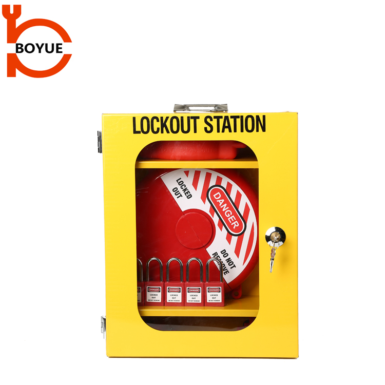 Yellow Steel Management Lockout Station with Two Adjustable Separators GL-03