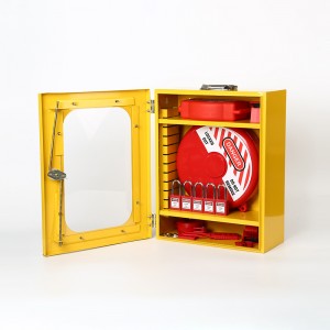Yellow Steel Management Lockout Station with Two Adjustable Separators GL-03