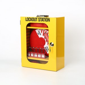 Yellow Steel Management Lockout Station with Two Adjustable Separators GL-03