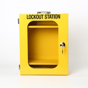 Yellow Steel Management Lockout Station with Two Adjustable Separators GL-03